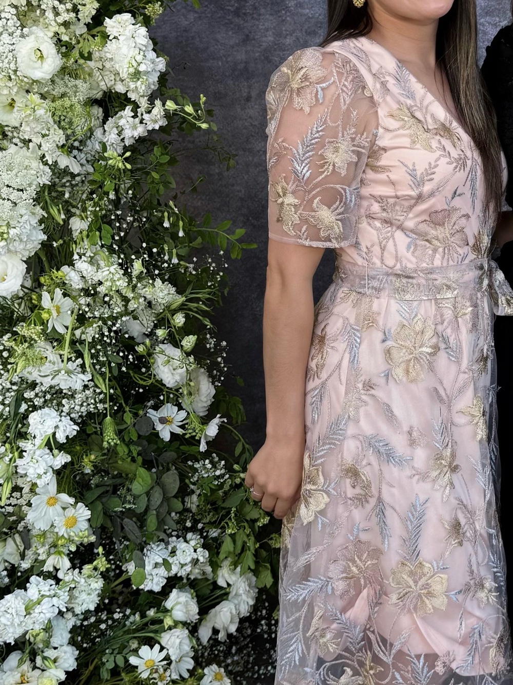 Kensie Blush Pink Embroidered Floral Wrap Dress